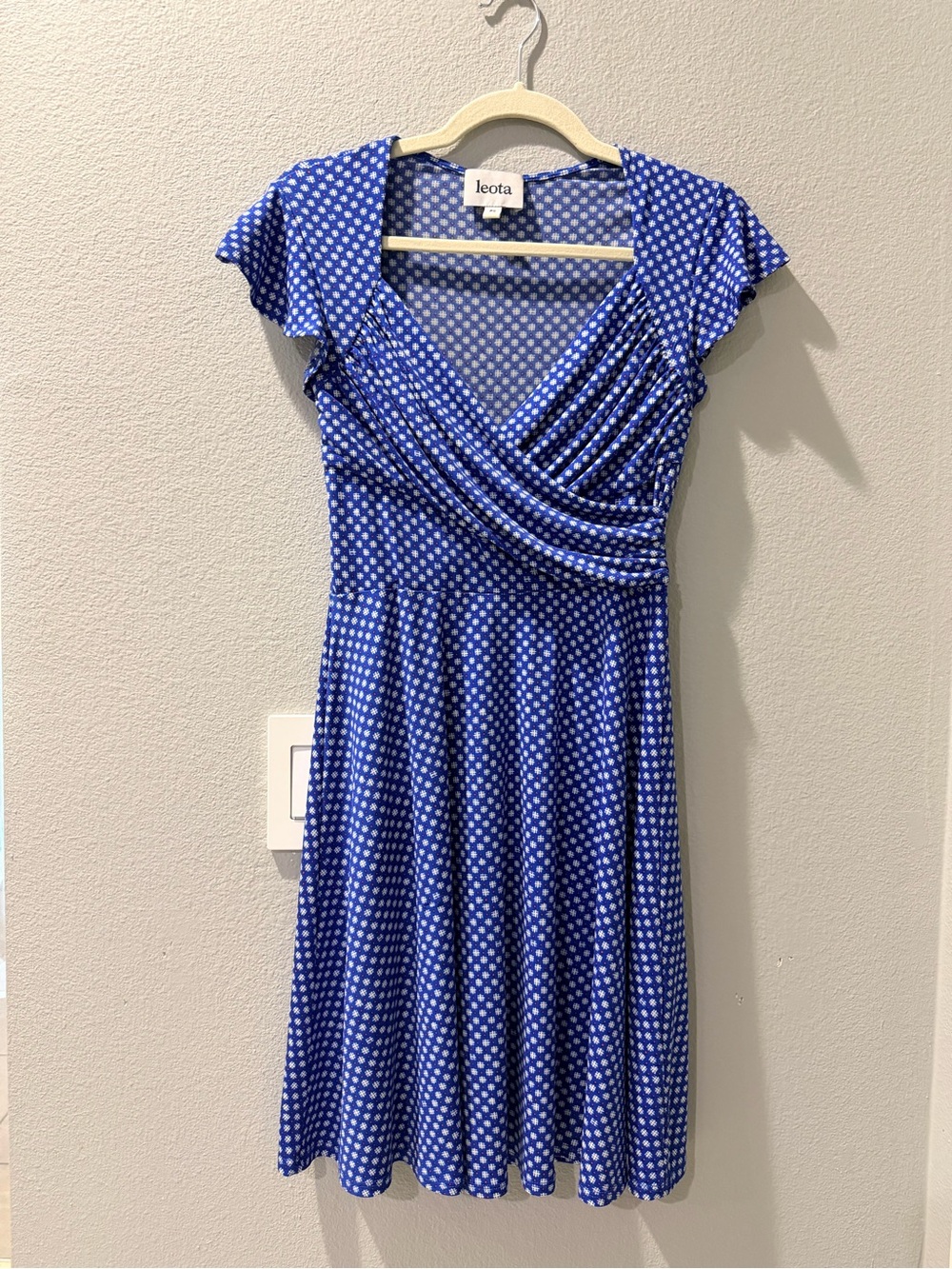 Leota Royal Blue Polka Dot Wrap-Style Midi Dress